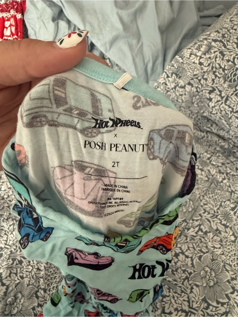 Posh Peanut x hot wheels Light Blue snap Romper with Multi-Color Car Print